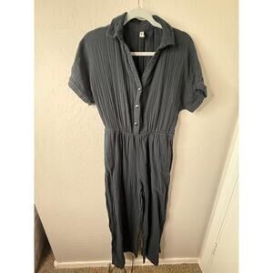 Pact Womens Jumpsuit XS Dark Grey Comfy Collared Casual 100% Organic Cotton